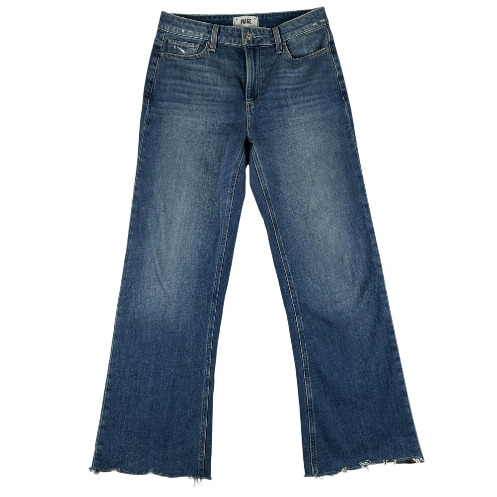 Paige Leenah Ankle Jeans Womens 25 Medium Wash High Rise Wide Leg Raw Hem